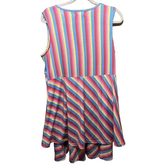 Southern Stitch Fit and Flare Tiered Dress Size Large Rainbow Striped Pride - Picture 2 of 4